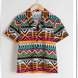 & Other Stories Multicolor Geometric Abstract Aztec Camper Bowler Shirt Sz 6